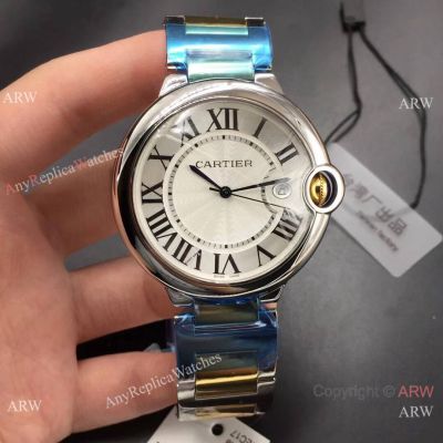 42MM Ballon Bleu Cartier Swiss Quartz TWF Two Tone Sun-brushed Dial